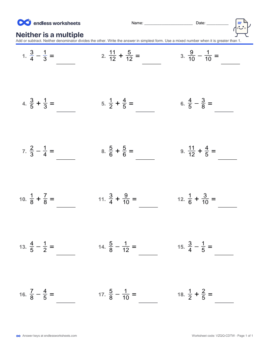 Neither is a multiple Worksheets: page 1 of a free printable 5th grade math worksheet