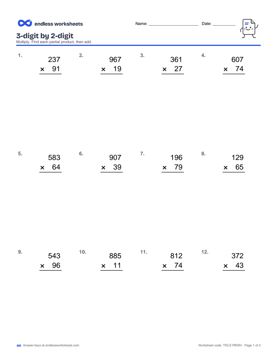 Multi-Digit Multiplication Fluency worksheet, page 1