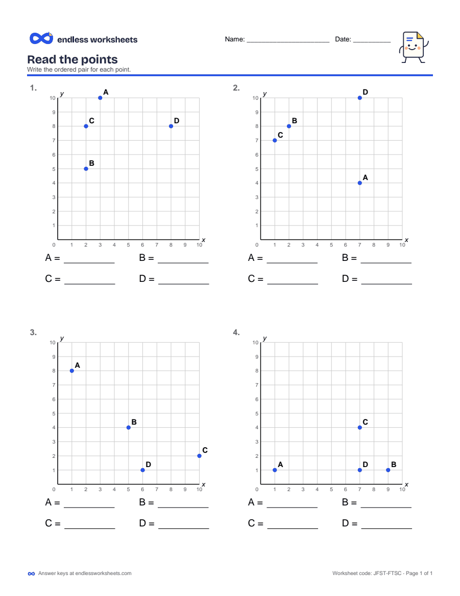 Read the points Worksheets: page 1 of a free printable 5th grade math worksheet